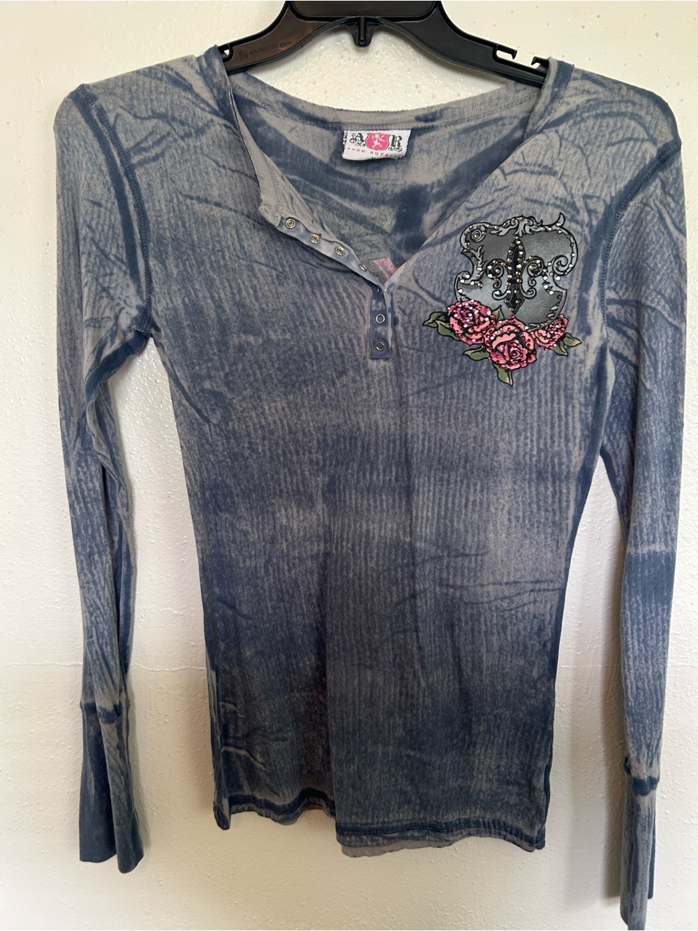 Vintage Ankh Royalty embellished tops Embroidered Rose Crest